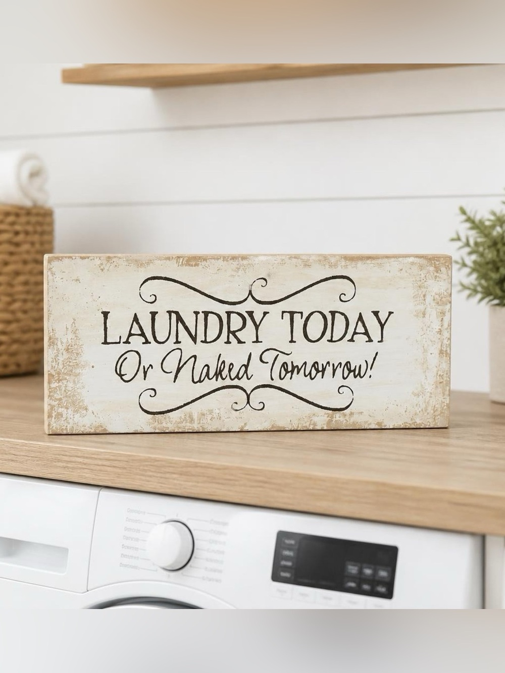 Laundry Today or Naked Tomorrow Farmhouse Laundry Room Rustic Wall Décor 13.5”L